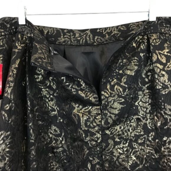 Marina Black & Gold Floral Metallic Skirt 3X A-Line Design Made In USA - Picture 4 of 8